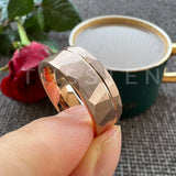 Gold Hammered Offset Line 8MM Tungsten Carbide Comfort Fit Ring for Men Women - Fashion Engagement Wedding Band