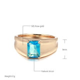 Elegant Daily Wide Face Smooth Metal Square Blue Rolled 14K Rose Gold AAA Zircon Crystal  Jewelry Rings For Women