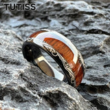 Amazing 8mm Deep Rosewood Wood Inlay Black Tungsten Domed Fashion Engagement Wedding Ring for Men and Women