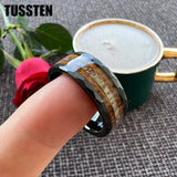 Super 8MM Whisky Wood Pilose Antler Ring Hammered Tungsten Pipe Cut Finish Comfort Fit Wedding Band For Men Women