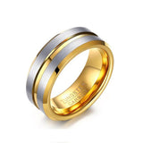 Super Trendy Blue/Gold Line With Silver Brushed 8MM Men Tungsten Carbide Rings Europe Style Wedding Bands Jewelry