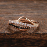 Brilliant Micro Inlay Black White AAA+ CZ Diamonds Fashion 14K Rolled Rose Gold  Rings - Personality Gothic Jewelry