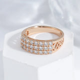 Classic Luxury Filled 14K Rose Gold Full Inlay AAA Zircon Diamonds Hollow Geometric Square Rings Jewelry Rings