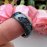 Beautiful Galaxy Series Opal Domed Brushed 8mm Black Tungsten Comfort Fit Wedding BandS For Men and Women