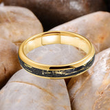Pleasing Black Inlaid Gold Color Foil 4mm Tungsten Carbide Steel Rings  Wedding Ring for Men and Women Jewelry