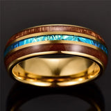 Exquisite stunning dome design Hawaiian Koa wood, electroplated gold and inlaid with acacia imitation opal.