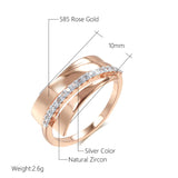 Luxury Design Single Row Glossy Rolled 14K Rose Gold AAA Zircon Diamonds Rings For Women, Elegant Wedding Jewelry