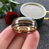 Marvelous Real Wood Inlay 8MM Rose Gold Color Meteorite Gold Foil Guitar String Men Women Tungsten Wedding Band