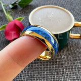 Amazing Blue Opal Domed Polished 6MM 8MM  Fashion Tungsten Comfort Fit Engagement Wedding Bands for Men and Women