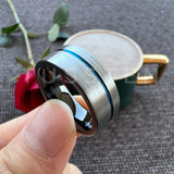 Astounding Offset Grooved Brushed Black Blue 8MM Comfort Fit Tungsten Carbide Wedding Band Men and Women Rings