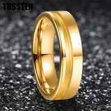 Customized Inlay, 1.5mm Offset Groove Pipe Cut Matte 6MM Gold/Silver Tone Tungsten Blank Core Comfort Fit Rings