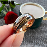 Marvelous Real Wood Inlay 8MM Rose Gold Color Meteorite Gold Foil Guitar String Men Women Tungsten Wedding Band