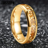 Outstanding Inlaid Gold colored crystal stone 4/6/8MM Men's and Women's Comfortable Fit Wedding Tungsten Ring