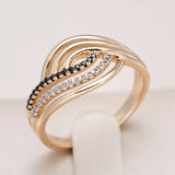 Superb Fashion Geometry 14K Rolled Rose Gold AAA Black Zircon Diamonds Rings for Women - Vintage Daily Fine Jewelry