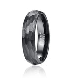 Gorgeous 6mm Multi-Faceted Hammered Brushed Finish Comfort Fit Black Tungsten Wedding Band for Men and Women