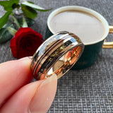 Marvelous Real Wood Inlay 8MM Rose Gold Color Meteorite Gold Foil Guitar String Men Women Tungsten Wedding Band