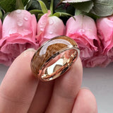 Cool Whiskey Barrel Oak Wood Domed Polished 8mm Tungsten Comfort Fit Engagement Wedding Band for Men Women
