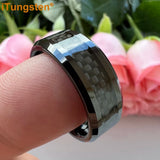 Outstanding Black Carbon Fiber Inlay 8mm Blue Tungsten Men Women Rings Comfort Fit Engagement Wedding Bands