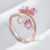 Dazzling Shiny Filled 14K Rose Gold Pink AAA+ Zircon Crystals Flower Ring For Women - Fashion Daily Ethnic Jewelry