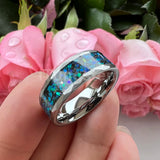Super 8mm Multi Facet Hammer With Galaxy Series Opal Inlay Comfort Fit Men Women Tungsten Wedding Band