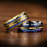 Orion Nebula Opal Meteorite Gold Foil Inlay 8MM Tungsten Rings For Men and Women - Engagement Wedding Promise Bands