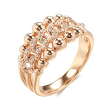 Luxury Double Metal Beads Rolled 14K Rose Gold Chain AAA Zircon Diamonds Rings for Women Personality Trendy Jewelry