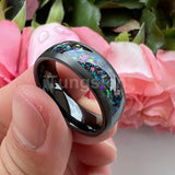 Beautiful Galaxy Series Opal Domed Brushed 8mm Black Tungsten Comfort Fit Wedding BandS For Men and Women