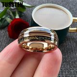 Marvelous Real Wood Inlay 8MM Rose Gold Color Meteorite Gold Foil Guitar String Men Women Tungsten Wedding Band