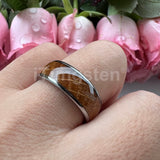 Cool Whiskey Barrel Oak Wood Domed Polished 8mm Tungsten Comfort Fit Engagement Wedding Band for Men Women