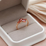 Luxury Orange Red AAA Zircon Crystals 14K Filled Rose Gold Rings For Women Bride Jewelry Party Gift