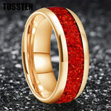 Amazing 6/8MM Tungsten Carbide Rings with Dome Polishing Center Red Opal Stone Inlay Comfortable Fit Wedding Bands