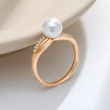 Original Design Luxury Big Pearl AAA Zircon Diamonds Ring For Women 14K Rolled Rose Gold Fine Jewelry Gift