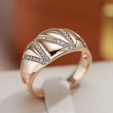 Luxury Geometric Personality AAA Zircon Diamonds Wide Face Women's 14K Filled Rose Gold Trendy Party Jewelry Rings