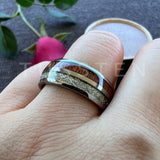 Outstanding Wood Meteorite Inlay 8MM Popular Men Women Tungsten Carbide Comfort Fit Wedding Bands Rings
