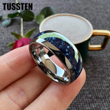 Awesome Blue Crystal Stone Inlaid 4/6/8MM Men's and Women's Comfortable Fit Wedding Tungsten Rings