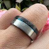 Offset Groove And Brushed Finish 8mm Black Blue Tungsten Carbide Comfort Fit Wedding Band Ring For Men Women