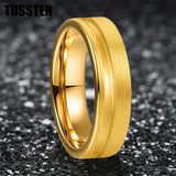 Customized Inlay, 1.5mm Offset Groove Pipe Cut Matte 6MM Gold/Silver Tone Tungsten Blank Core Comfort Fit Rings