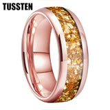 Outstanding Inlaid Gold colored crystal stone 4/6/8MM Men's and Women's Comfortable Fit Wedding Tungsten Ring