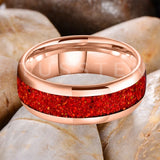 Amazing 6/8MM Tungsten Carbide Rings with Dome Polishing Center Red Opal Stone Inlay Comfortable Fit Wedding Bands