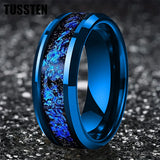 Blue Foil Inlay Beveled Polished Shiny 6/8MM Tungsten Ring for Men Women, Comfortable Fit Engagement Wedding Bands