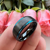 Splendid Black Blue Stepped Brushed Finish 8mm Tungsten Wedding  Comfort Fit Band For Men And Women