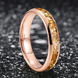 Outstanding Inlaid Gold colored crystal stone 4/6/8MM Men's and Women's Comfortable Fit Wedding Tungsten Ring