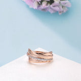 Geometric Smooth Edge Design Filled 14K Rose Gold AAA+ Zircon Diamonds Rings for Women - Minimalist Party Jewelry