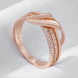 New Fashion Unique Geometry Rolled 14K Rose Gold Ethnic Bride Rings AAA Zircon Diamonds Daily Fine Jewelry for Women