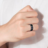 Electric Black 8mm Hammer Pattern Inlaid Black Sand Bottom Green Crushed Opal Tungsten Steel Rings for Men
