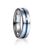 Outstanding 6mm Steel Color Polished Blue Groove Inlaid Zircon Tungsten Carbide Women Men's Fashion Ring