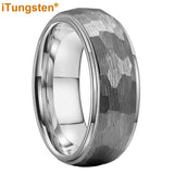 Marvelous Domed Stepped Edges 6mm 8mm Tungsten Hammer Comfort Fit Engagement Wedding Band Men, Women Trendy Jewelry