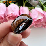 Cool Whiskey Barrel Oak Wood Domed Polished 8mm Tungsten Comfort Fit Engagement Wedding Band for Men Women
