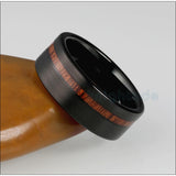 New Fashion 8mm Offset Flat Brushed Grooved Wood Inlay Tungsten Carbide Comfort Fit Wedding Band - Engagement Ring