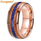 Blue Lapis Whisky Wood Inlay 4 Colors 8mm New Tungsten Carbide Ring for Men and Women Engagement Wedding Band